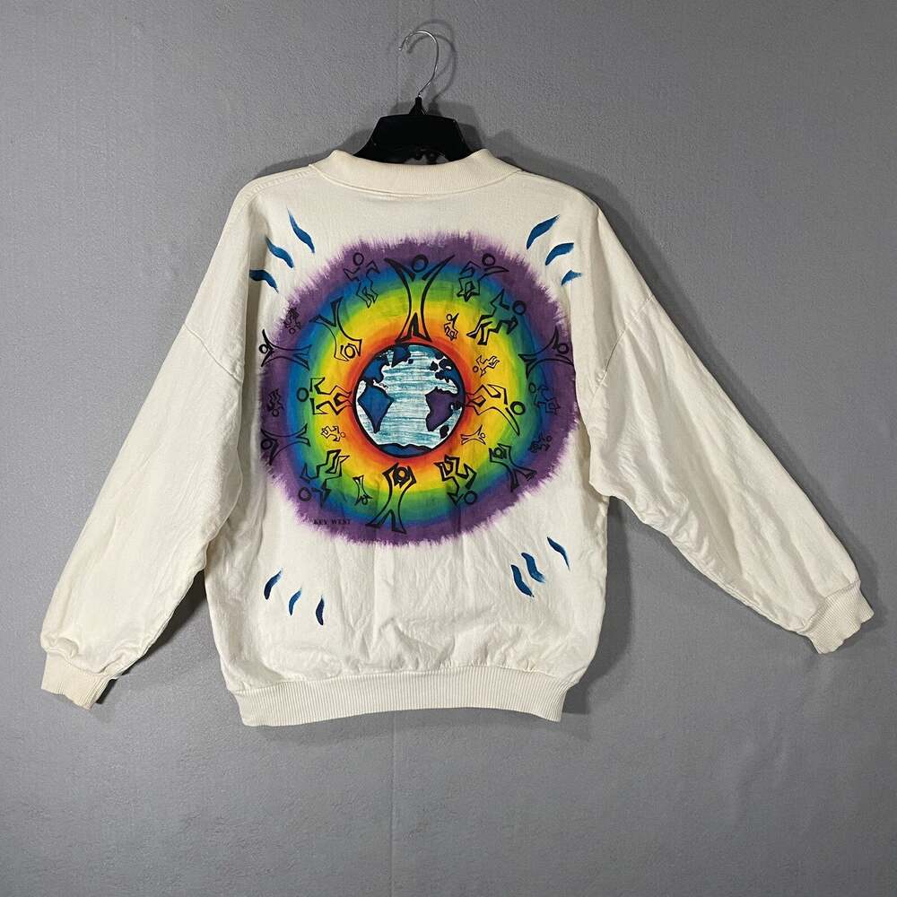 Vintage Key West Florida Rainbow Painted World Collared Sweatshirt Size Small